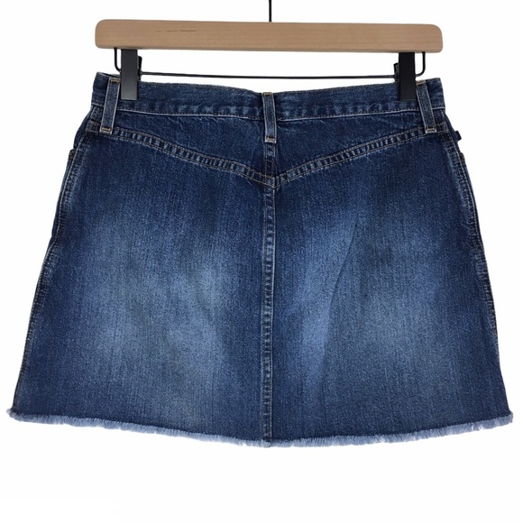 ABERCROMBIE & FITCH Denim Skirt Mini Jean Raw Hem Y2K Style Dark Blast Wash 2 - Picture 2 of 8